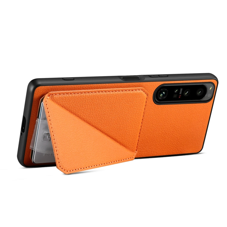 For Sony Xperia 1 IV Denior Imitation Calf Leather Back Phone Case with Holder(Orange)