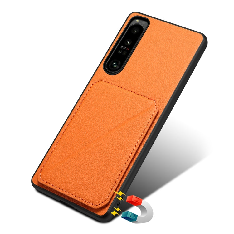 For Sony Xperia 1 IV Denior Imitation Calf Leather Back Phone Case with Holder(Orange)