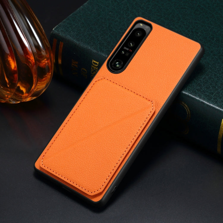 For Sony Xperia 1 IV Denior Imitation Calf Leather Back Phone Case with Holder(Orange)