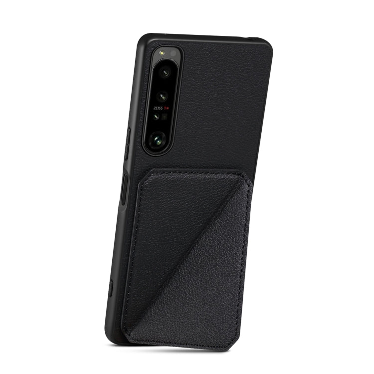 For Sony Xperia 1 IV Denior Imitation Calf Leather Back Phone Case with Holder(Black)