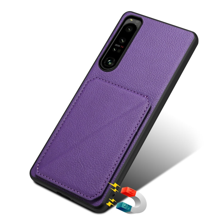 For Sony Xperia 1 V Denior Imitation Calf Leather Back Phone Case with Holder(Purple)