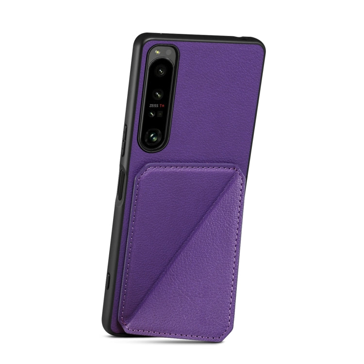 For Sony Xperia 5 III Denior Imitation Calf Leather Back Phone Case with Holder(Purple)