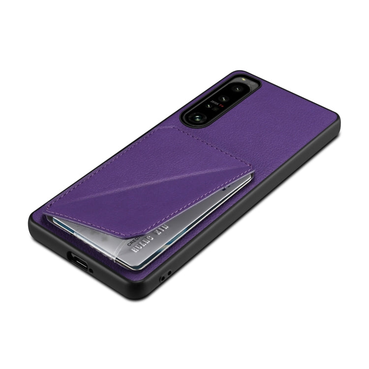 For Sony Xperia 5 III Denior Imitation Calf Leather Back Phone Case with Holder(Purple)