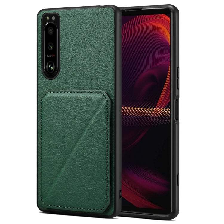 For Sony Xperia 5 III Denior Imitation Calf Leather Back Phone Case with Holder(Green)
