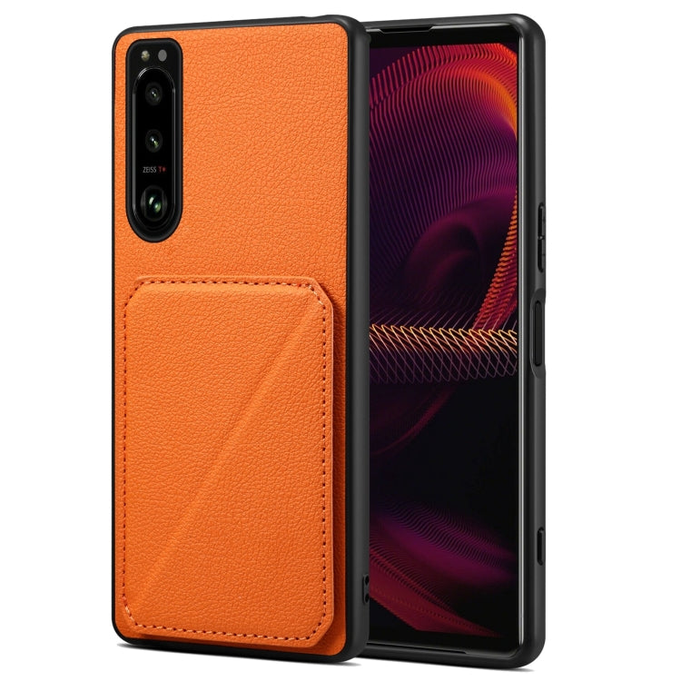 For Sony Xperia 5 III Denior Imitation Calf Leather Back Phone Case with Holder(Orange)