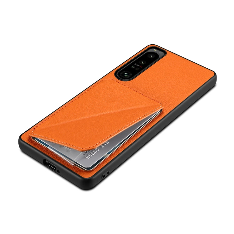 For Sony Xperia 5 III Denior Imitation Calf Leather Back Phone Case with Holder(Orange)