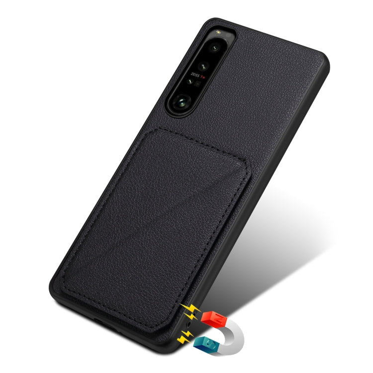 For Sony Xperia 5 III Denior Imitation Calf Leather Back Phone Case with Holder(Black)