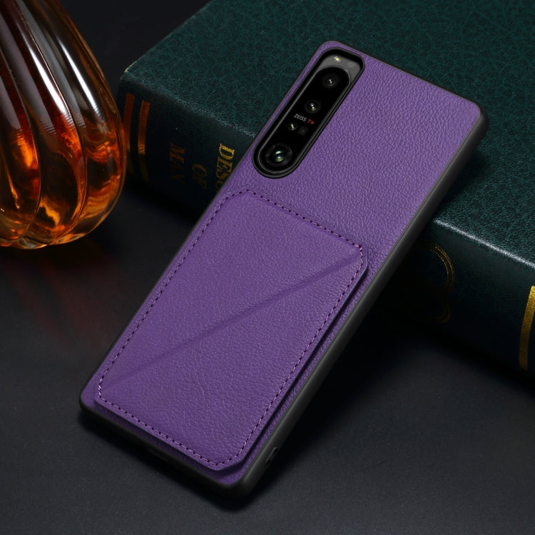 For Sony Xperia 5 IV Denior Imitation Calf Leather Back Phone Case with Holder(Purple)