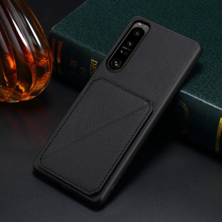 For Sony Xperia 5 IV Denior Imitation Calf Leather Back Phone Case with Holder(Black)