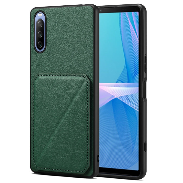 For Sony Xperia 10 IV Denior Imitation Calf Leather Back Phone Case with Holder(Green)