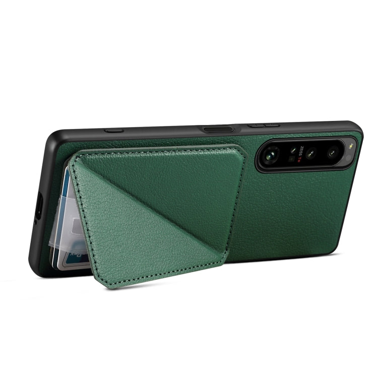For Sony Xperia 10 V Denior Imitation Calf Leather Back Phone Case with Holder(Green)