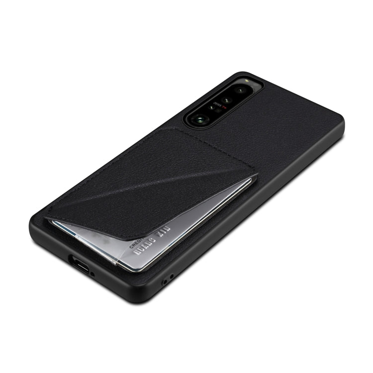 For Sony Xperia 10 V Denior Imitation Calf Leather Back Phone Case with Holder(Black)