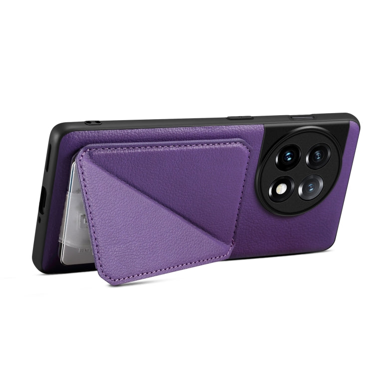 For OnePlus 11 5G Denior Imitation Calf Leather Back Phone Case with Holder(Purple)