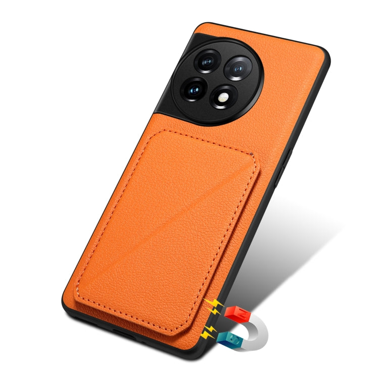 For OnePlus 11 5G Denior Imitation Calf Leather Back Phone Case with Holder(Orange)