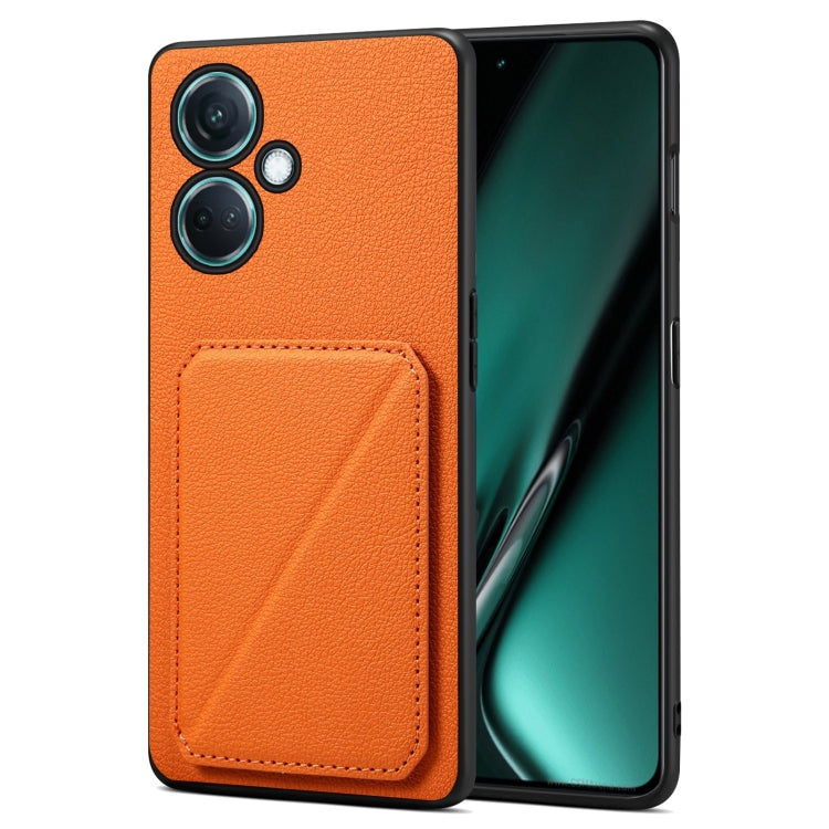 For OnePlus Nord CE 3 5G / OPPO K11 Denior Imitation Calf Leather Back Phone Case with Holder(Orange)