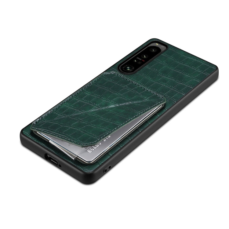 For Sony Xperia 1 IV Denior Imitation Crocodile Leather Back Phone Case with Holder(Green)