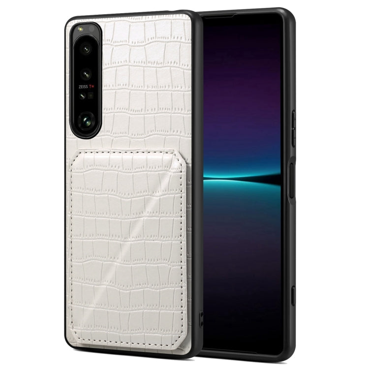 For Sony Xperia 1 IV Denior Imitation Crocodile Leather Back Phone Case with Holder(White)