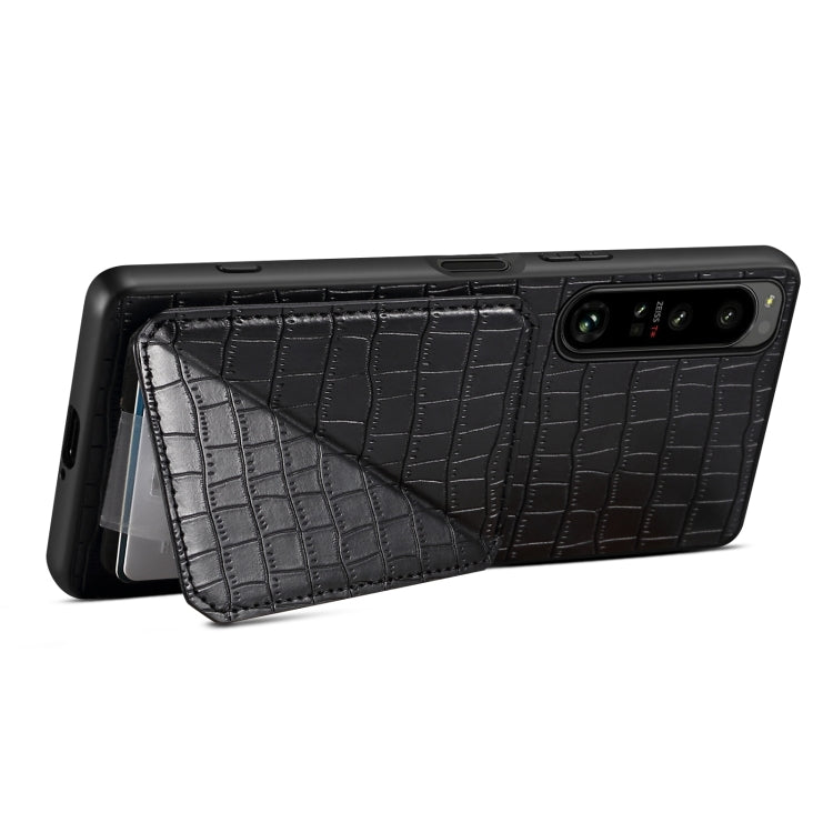 For Sony Xperia 1 V Denior Imitation Crocodile Leather Back Phone Case with Holder(Black)