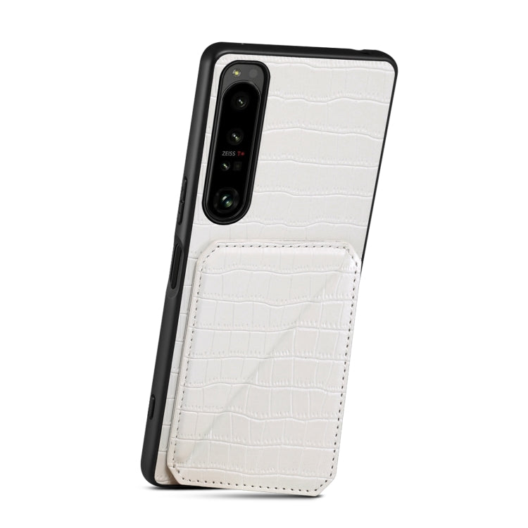 For Sony Xperia 1 V Denior Imitation Crocodile Leather Back Phone Case with Holder(White)