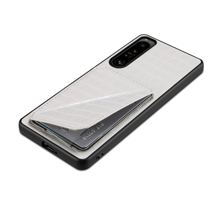 For Sony Xperia 1 V Denior Imitation Crocodile Leather Back Phone Case with Holder(White)