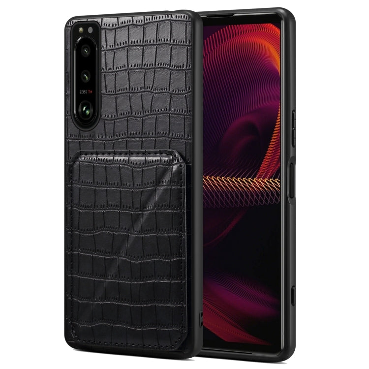For Sony Xperia 5 III Denior Imitation Crocodile Leather Back Phone Case with Holder(Black)