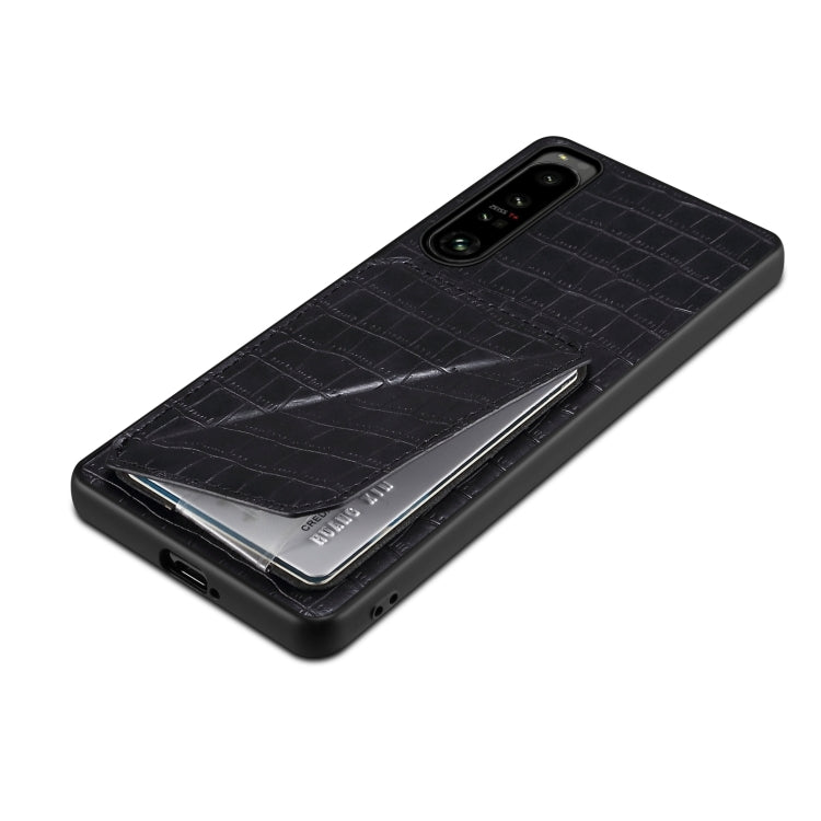 For Sony Xperia 5 III Denior Imitation Crocodile Leather Back Phone Case with Holder(Black)