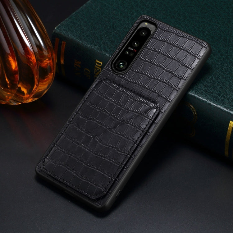 For Sony Xperia 5 III Denior Imitation Crocodile Leather Back Phone Case with Holder(Black)