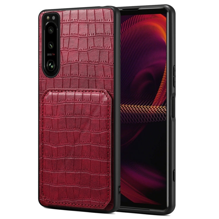 For Sony Xperia 5 III Denior Imitation Crocodile Leather Back Phone Case with Holder(Rose Red)