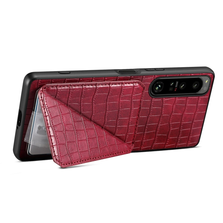 For Sony Xperia 5 III Denior Imitation Crocodile Leather Back Phone Case with Holder(Rose Red)