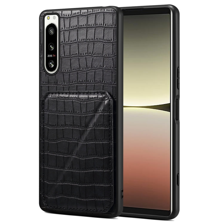 For Sony Xperia 5 IV Denior Imitation Crocodile Leather Back Phone Case with Holder(Black)