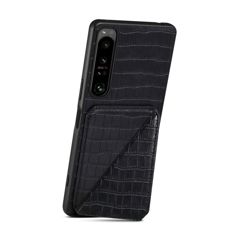 For Sony Xperia 5 IV Denior Imitation Crocodile Leather Back Phone Case with Holder(Black)