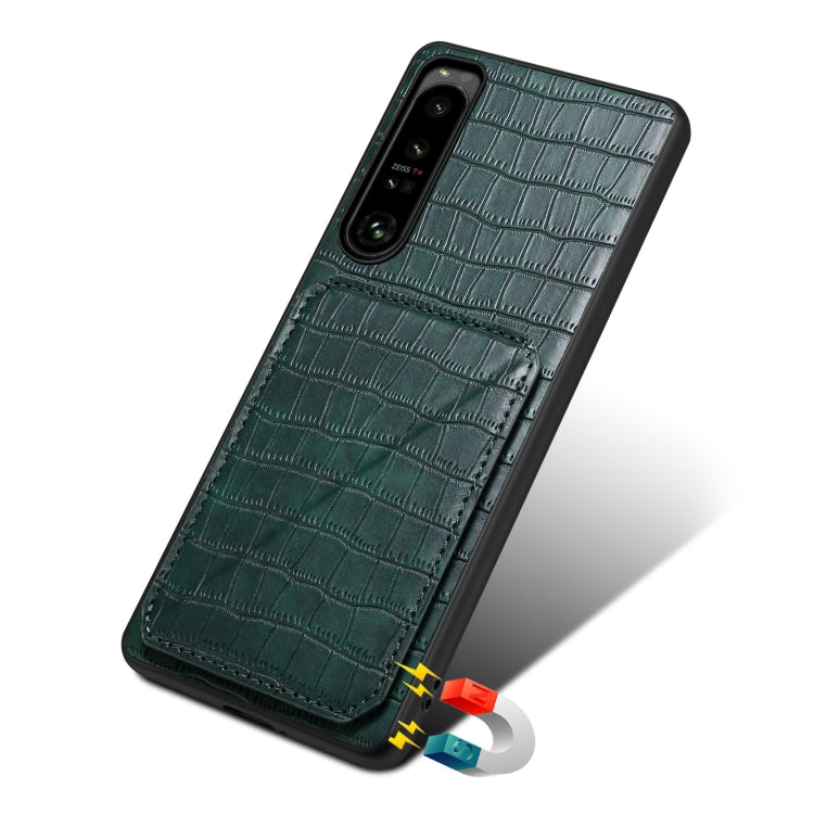 For Sony Xperia 5 IV Denior Imitation Crocodile Leather Back Phone Case with Holder(Green)