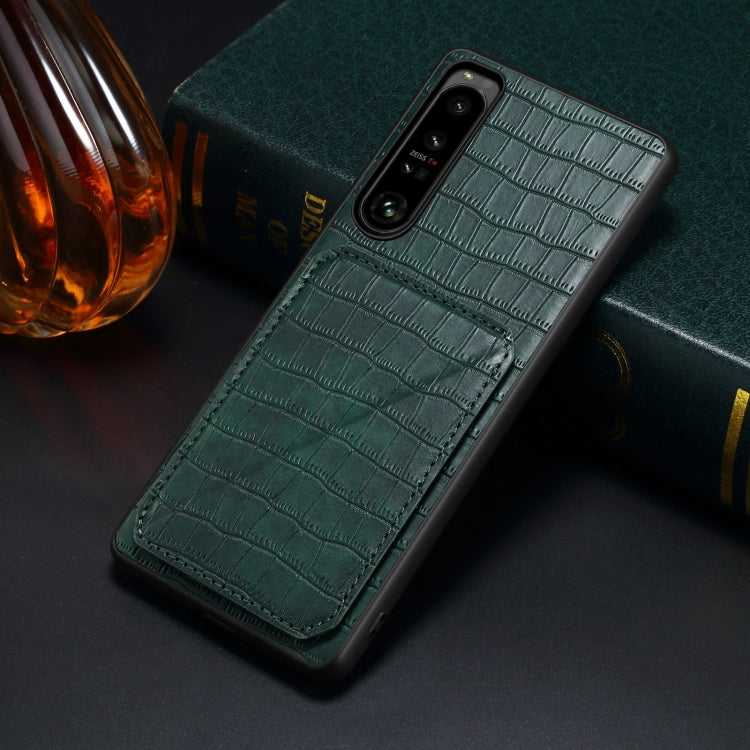 For Sony Xperia 5 IV Denior Imitation Crocodile Leather Back Phone Case with Holder(Green)