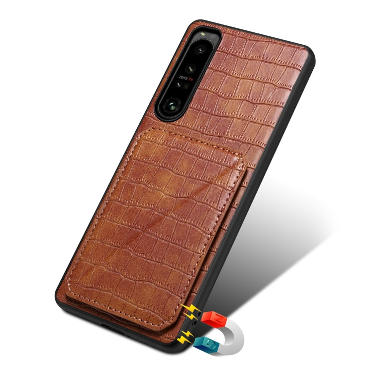 For Sony Xperia 5 IV Denior Imitation Crocodile Leather Back Phone Case with Holder(Brown)