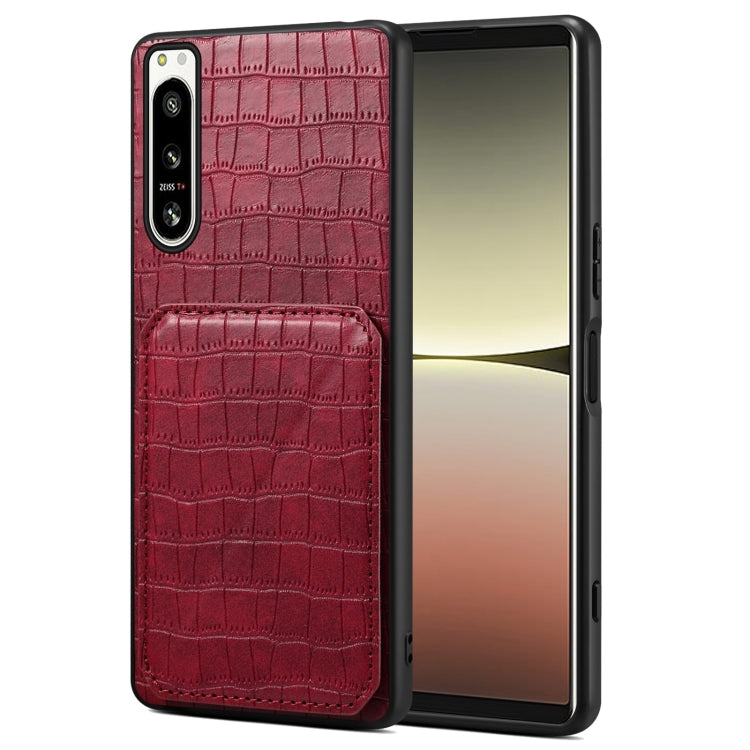 For Sony Xperia 5 IV Denior Imitation Crocodile Leather Back Phone Case with Holder(Rose Red)