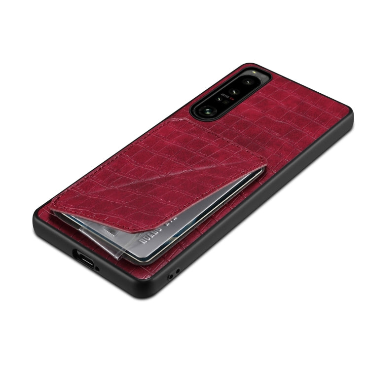 For Sony Xperia 5 IV Denior Imitation Crocodile Leather Back Phone Case with Holder(Rose Red)