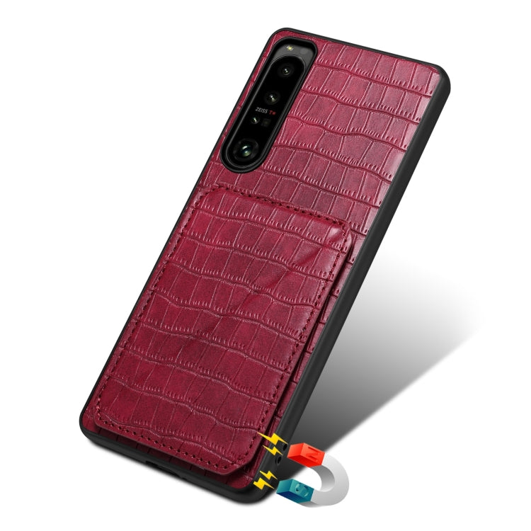 For Sony Xperia 5 IV Denior Imitation Crocodile Leather Back Phone Case with Holder(Rose Red)