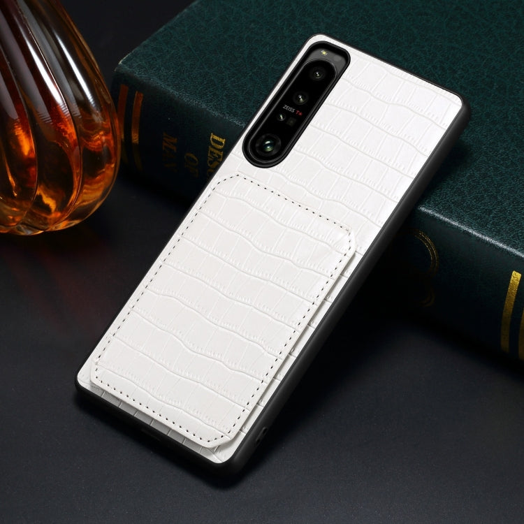 For Sony Xperia 5 IV Denior Imitation Crocodile Leather Back Phone Case with Holder(White)