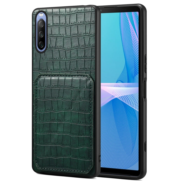 For Sony Xperia 10 IV Denior Imitation Crocodile Leather Back Phone Case with Holder(Green)