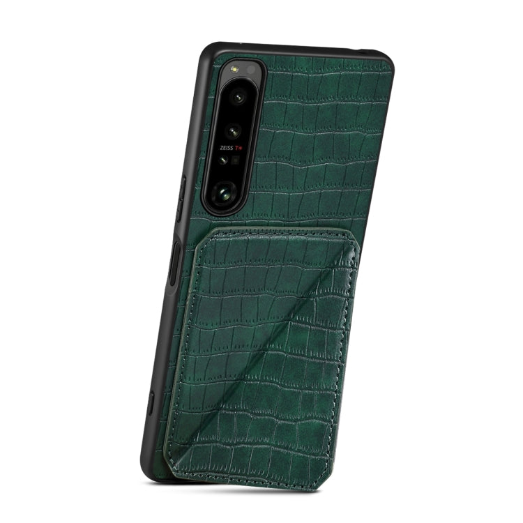 For Sony Xperia 10 IV Denior Imitation Crocodile Leather Back Phone Case with Holder(Green)