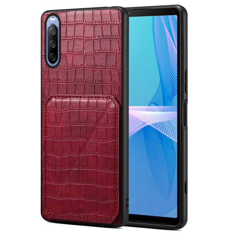 For Sony Xperia 10 IV Denior Imitation Crocodile Leather Back Phone Case with Holder(Rose Red)