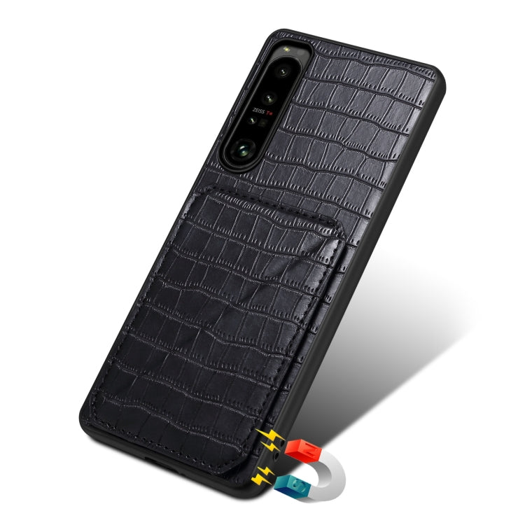 For Sony Xperia 10 V Denior Imitation Crocodile Leather Back Phone Case with Holder(Black)