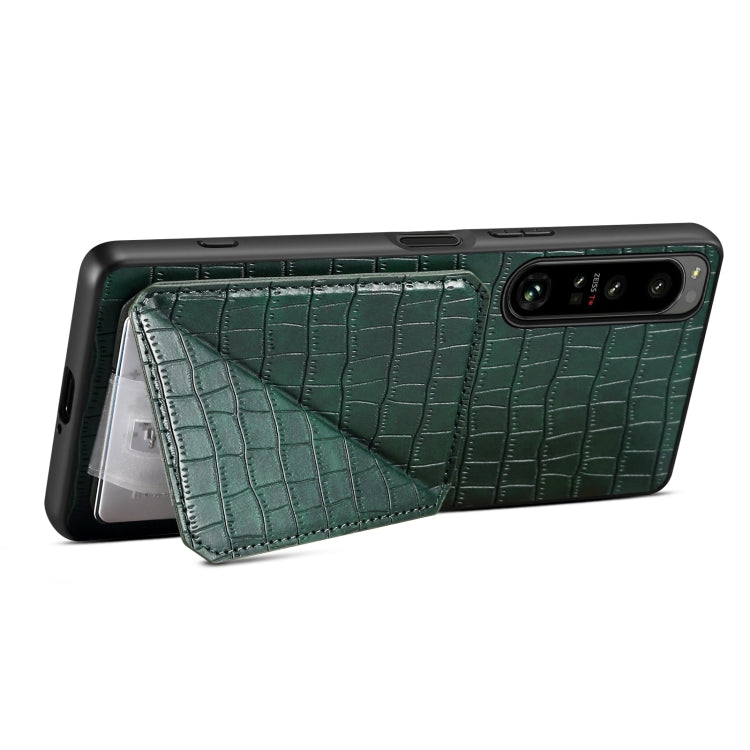 For Sony Xperia 10 V Denior Imitation Crocodile Leather Back Phone Case with Holder(Green)