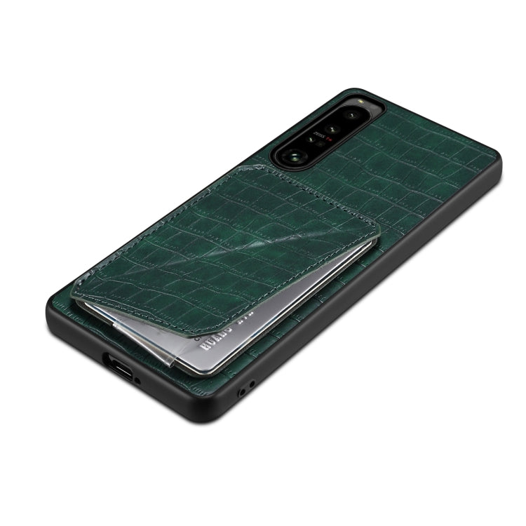 For Sony Xperia 10 V Denior Imitation Crocodile Leather Back Phone Case with Holder(Green)