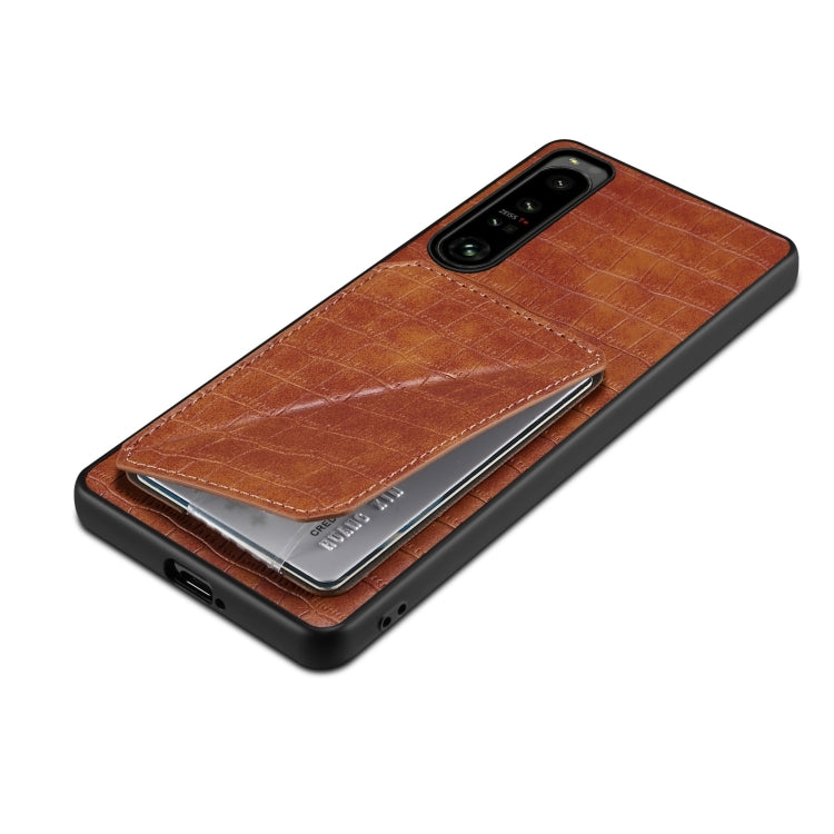 For Sony Xperia 10 V Denior Imitation Crocodile Leather Back Phone Case with Holder(Brown)