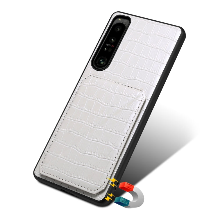 For Sony Xperia 10 V Denior Imitation Crocodile Leather Back Phone Case with Holder(White)
