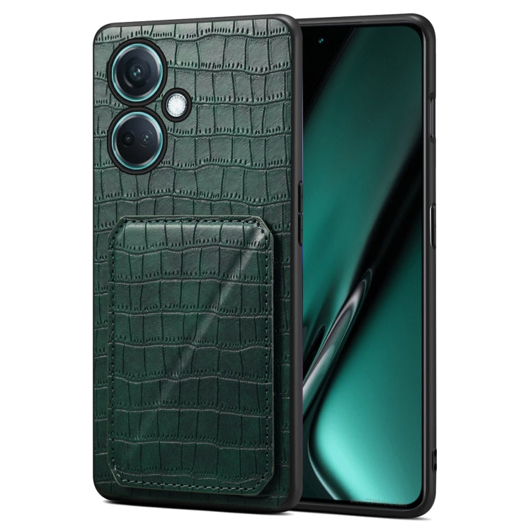 For OPPO K11 / OnePlus Nord CE3 5G Denior Imitation Crocodile Leather Back Phone Case with Holder(Green)