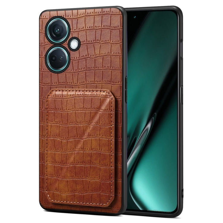 For OPPO K11 / OnePlus Nord CE3 5G Denior Imitation Crocodile Leather Back Phone Case with Holder(Brown)