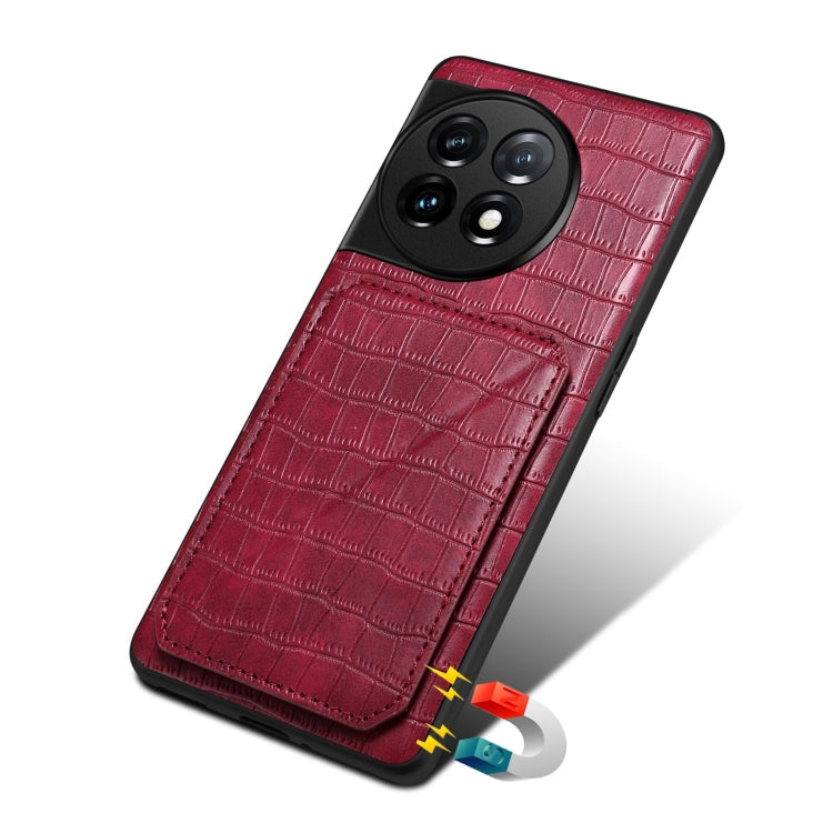 For OPPO K11 / OnePlus Nord CE3 5G Denior Imitation Crocodile Leather Back Phone Case with Holder(Rose Red)