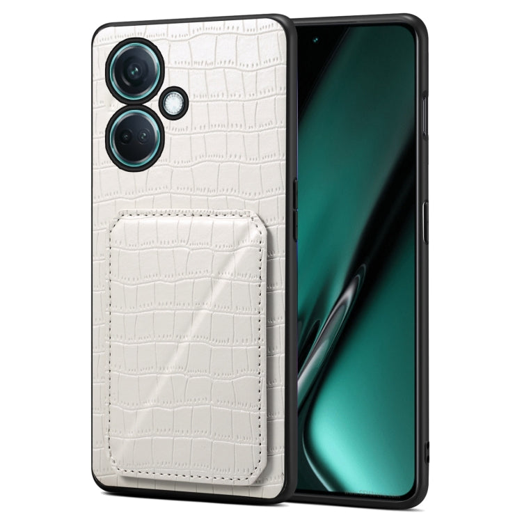 For OPPO K11 / OnePlus Nord CE3 5G Denior Imitation Crocodile Leather Back Phone Case with Holder(White)